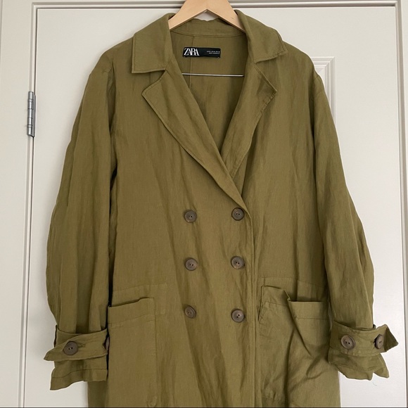 Zara OVERSIZED BUTTONED TRENCH COAT in Oil color size M - Picture 6 of 14